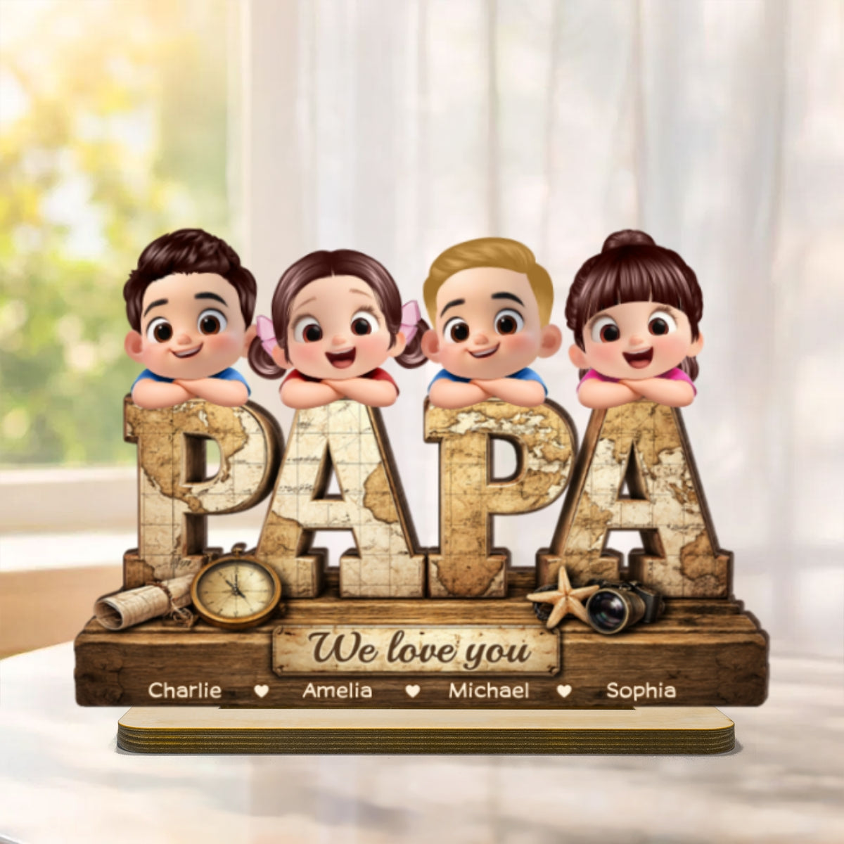 Papa We Love You - Personalized 2-Layered Wooden Plaque - Sentimental Gift for Grandpa, Dad, Husband