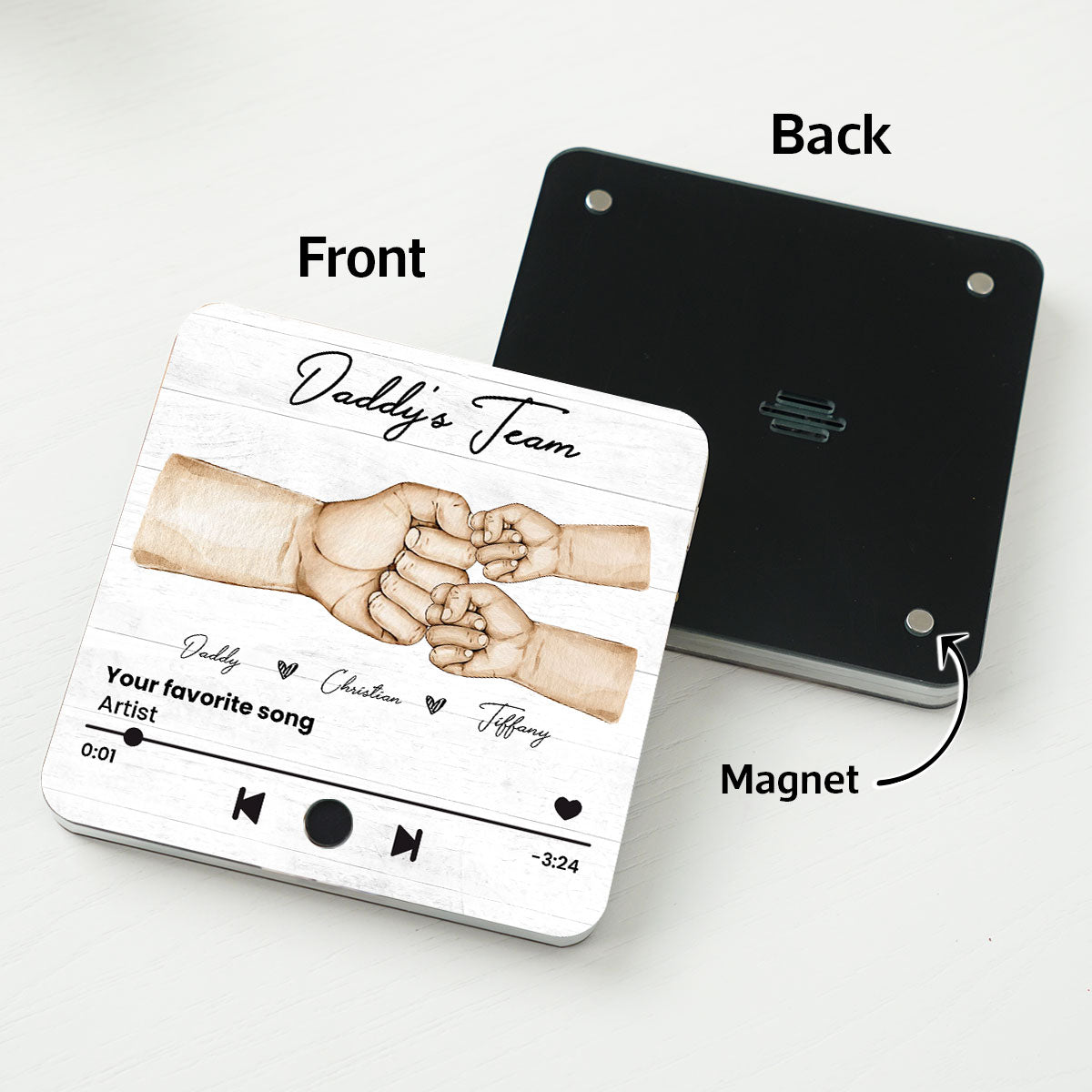 Daddy's Team Fist Bump Personalized Personalized Music Fridge Magnet, Heartfelt Gift For Dad