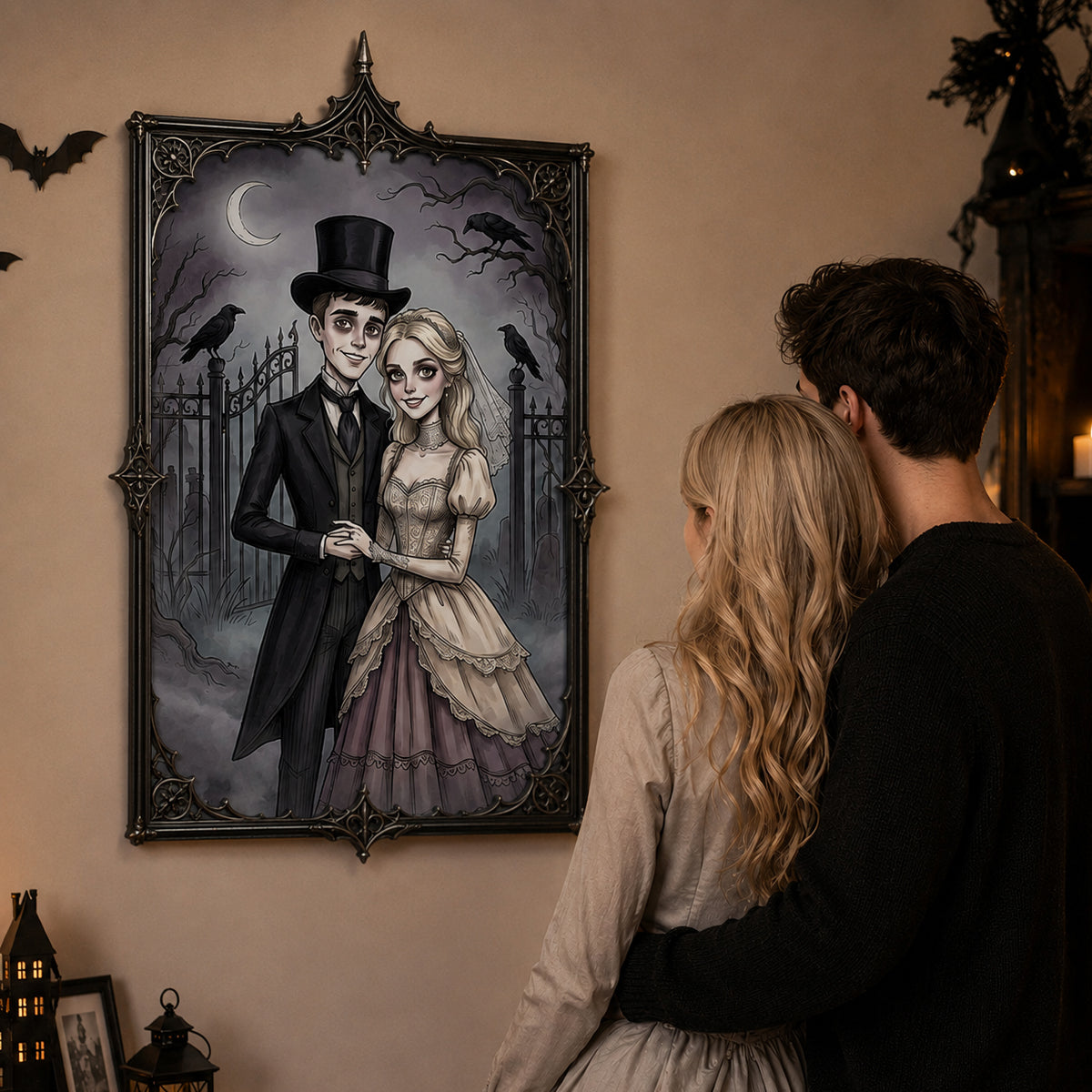 Custom Gothic Couple Portrait from Photo - Personalized Poster - Halloween Decor, Anniversary Gift for Her, for Him