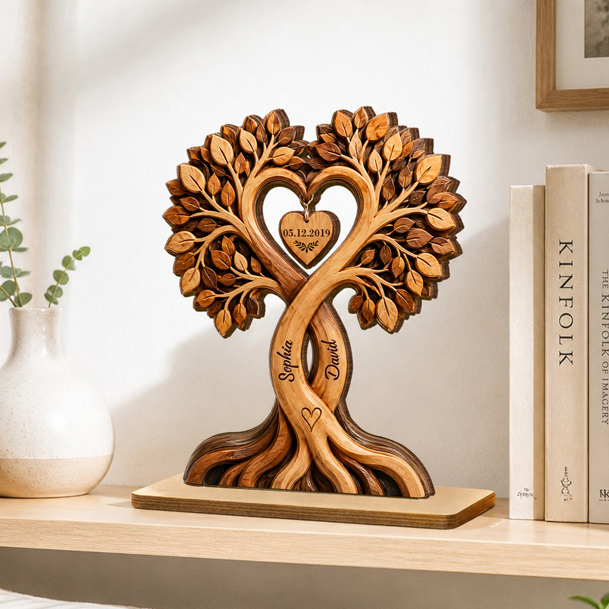 Couple Heart Tree - Personalized 2-Layered Wooden Plaque - Anniversary Gift for Him, Gift for Her