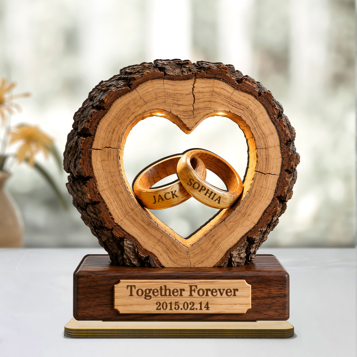 Together Forever Couple Anniversary 2D Flat Plaque - Personalized 2-Layered Wooden Plaque - Heartfelt Gift for Her, for Him
