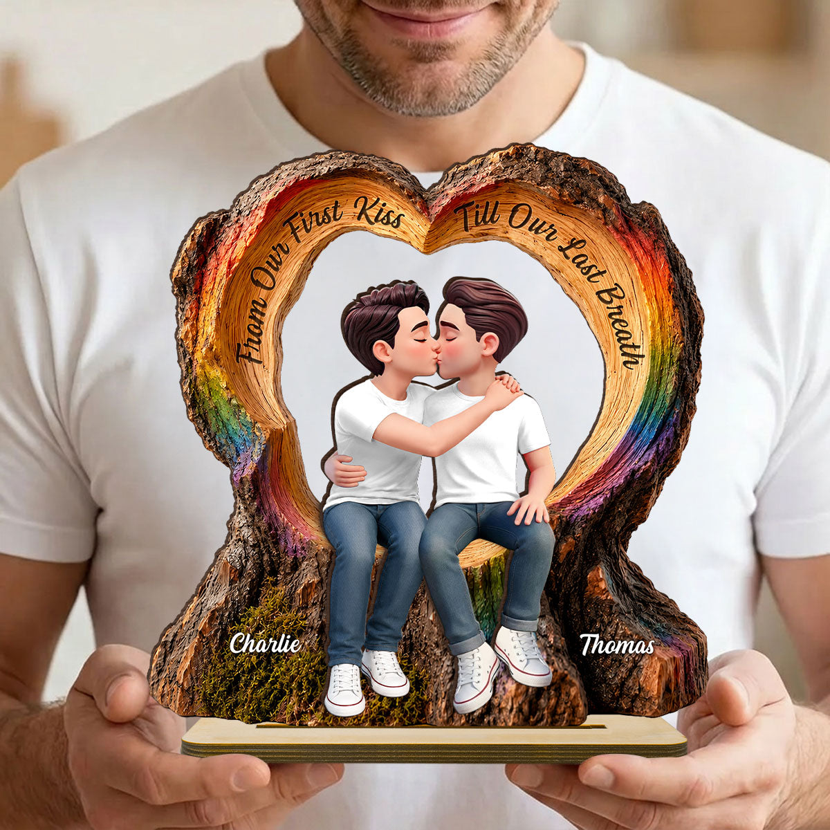 From Our First Kiss Till Our Last Breath LGBT+ Couple - Personalized 2-Layered Wooden Plaque - Gift For Couple, Happy Pride Month