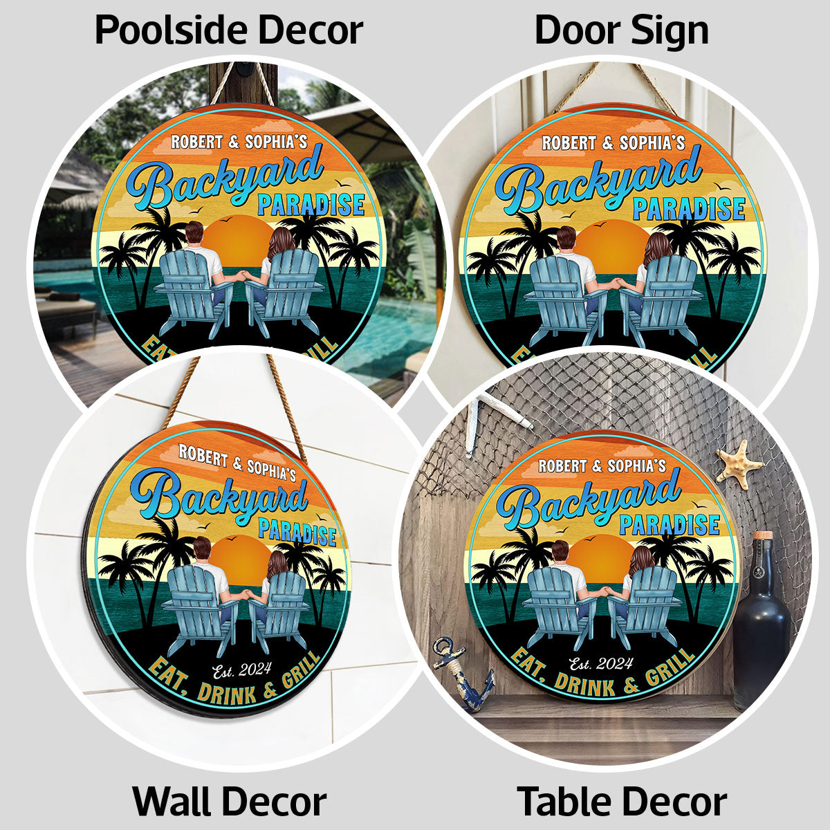 Vintage Backyard Paradise Couple Sitting Personalized Wood Sign, Housewarming, Birthday, Anniversary Gift for Him, Her