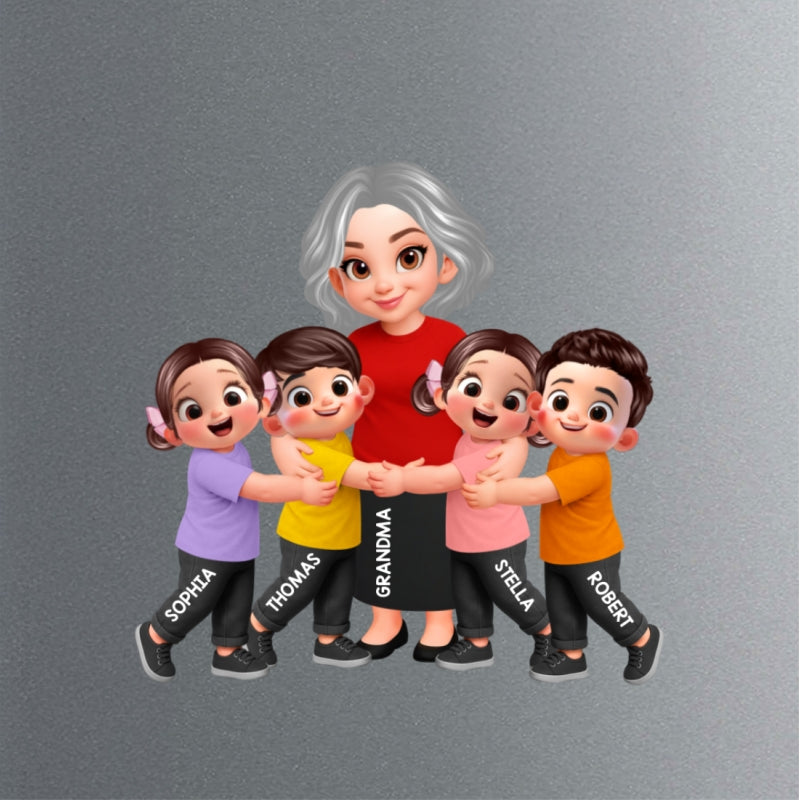 Grandma Grandkids Hugging - Personalized Acrylic Fridge Magnet - Heartfelt Gift For Grandma, Mom, Wife