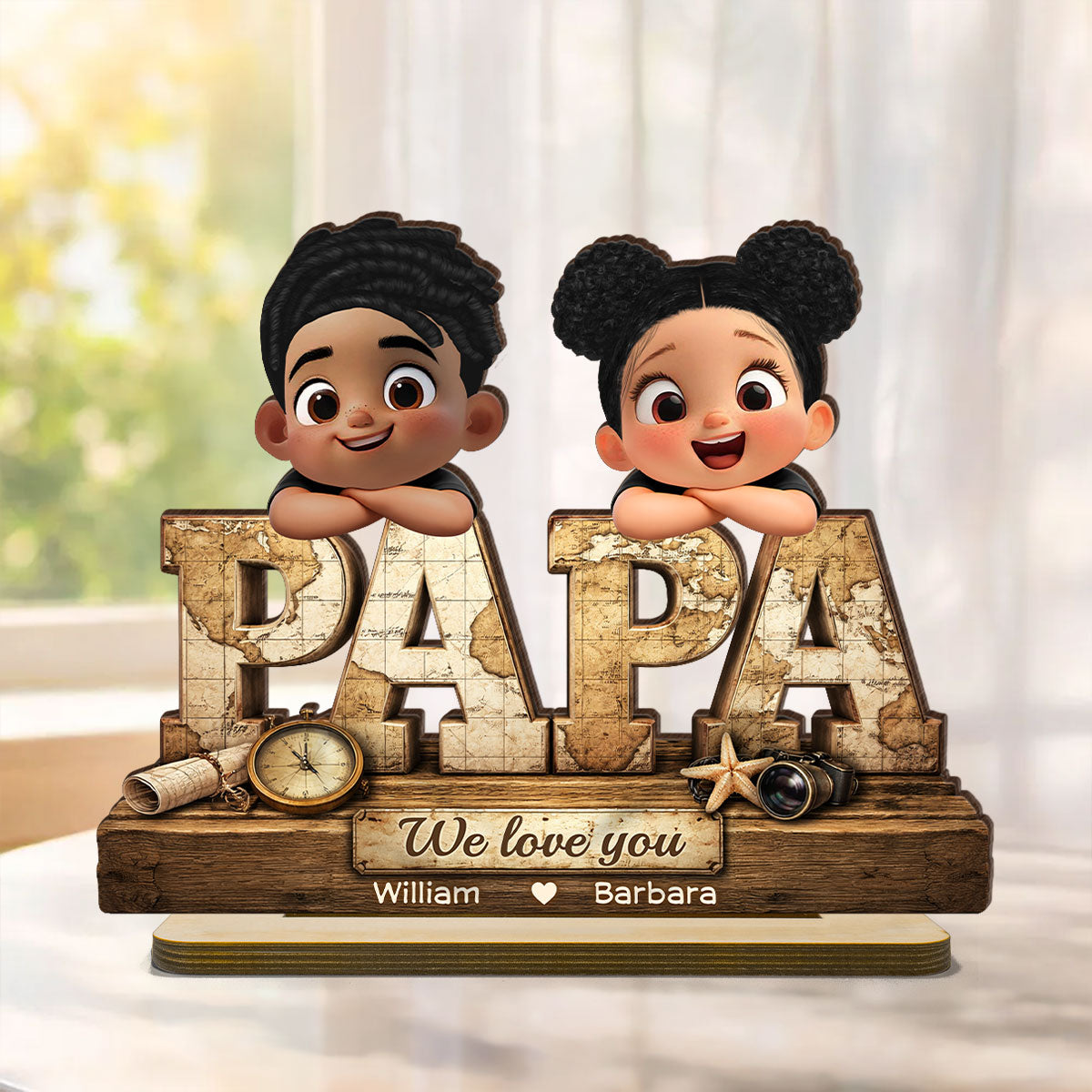 Papa We Love You - Personalized 2-Layered Wooden Plaque - Sentimental Gift for Grandpa, Dad, Husband