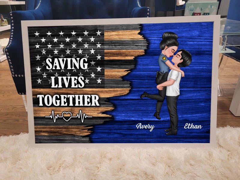 Hero Couple Nation Flag Gift by Occupation For Her, For Him - Personalized Poster - Anniversary Gift For Couple, For Dad Mom