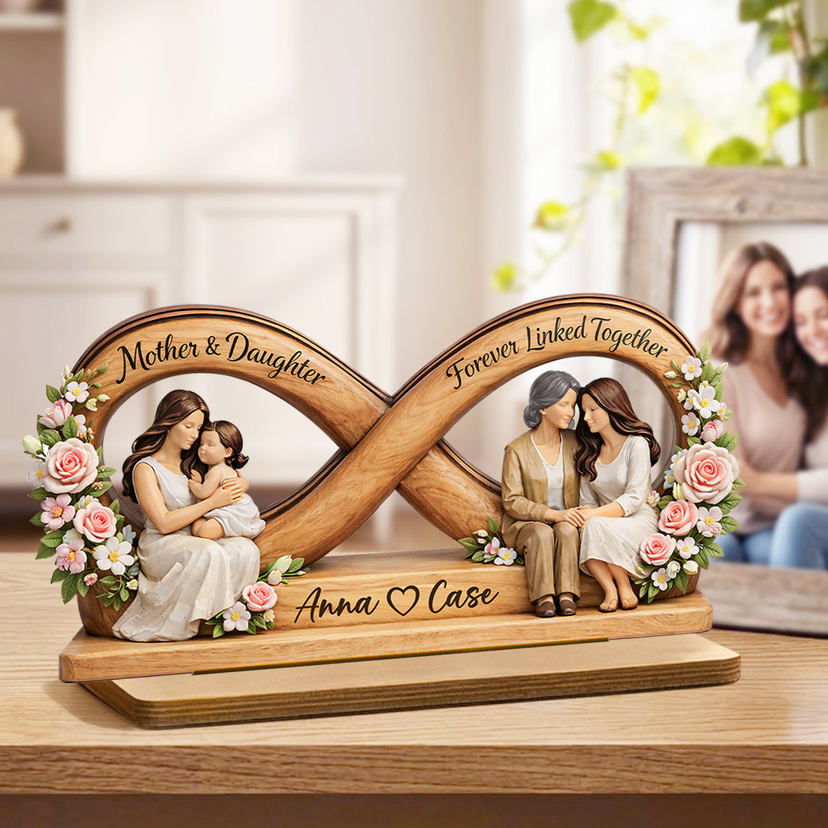 Mother & Daughter Forever Linked Together - Personalized 2-Layered Wooden Plaque - Mother Day's Gift For Mom, Gift For Daughter
