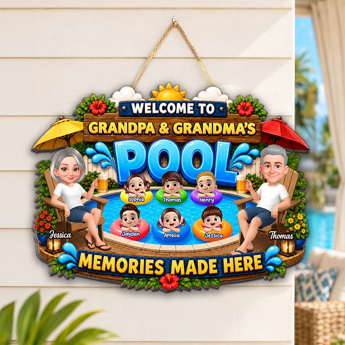 Welcome To Grandma Grandpa Pool Summer - Personalized Wood Sign - Gift For Grandparents, Summer Decoration