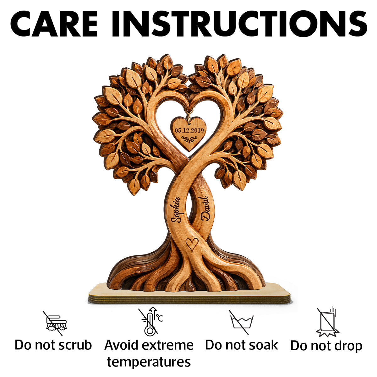 Couple Heart Tree - Personalized 2-Layered Wooden Plaque - Anniversary Gift for Him, Gift for Her