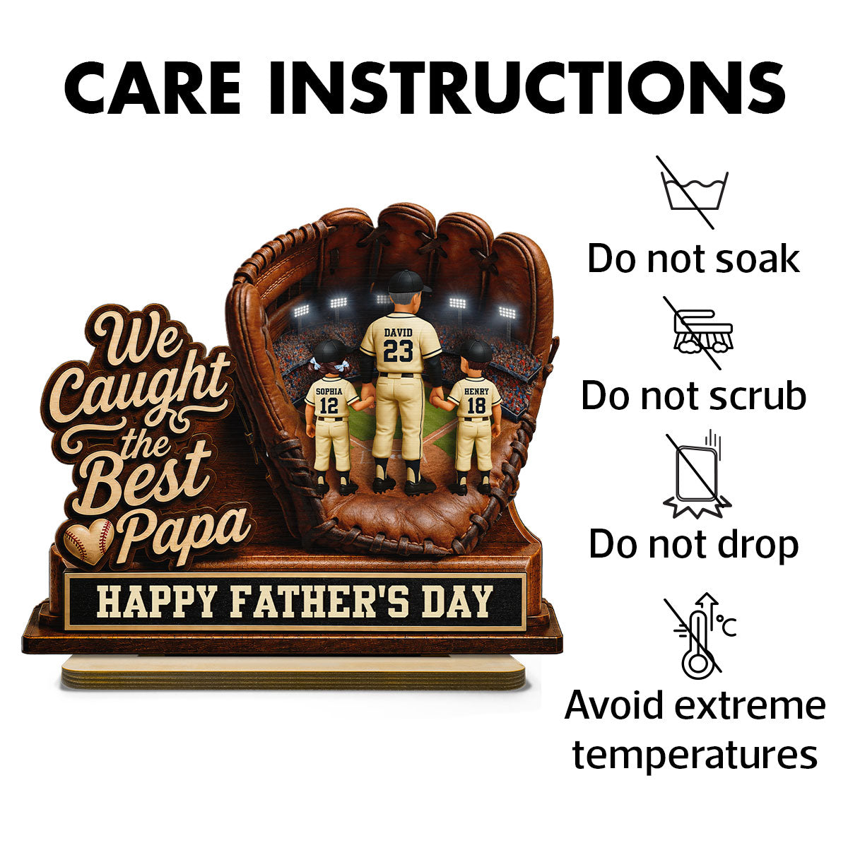 We Caught The Best Grandpa Man & Kids In Glove - Personalized 2-Layered Wooden Plaque - Happy  For Baseball Grandpa