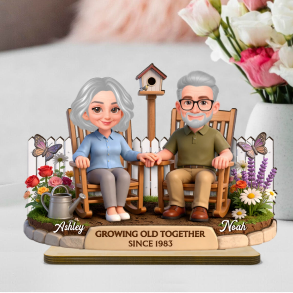 Eternal Love Couple Backyard Garden Growing Old Together - Personalized 2-Layer Wooden Plaque - Heartfelt Valentine's Day, Anniversary Gift For Couple, Gift For Him, For Her