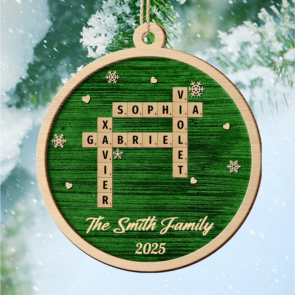 Crossword Christmas Family Name - Personalized 2-Layered Wooden Ornament