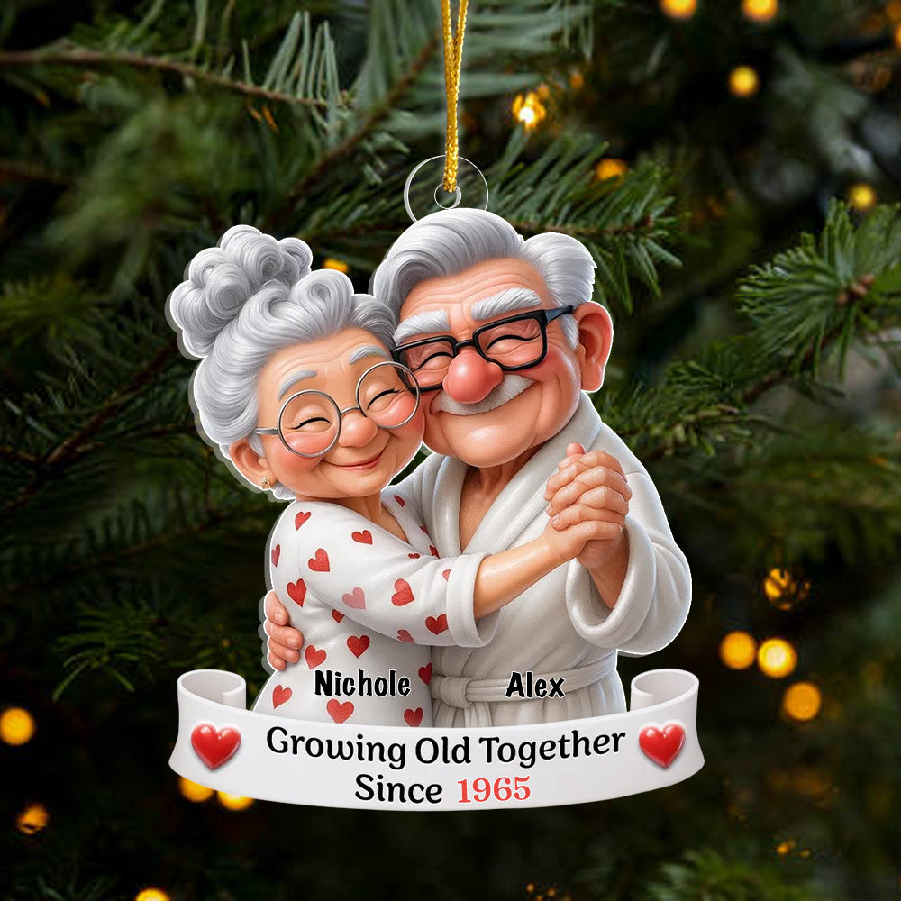 Personalized Old Couple Dancing Acrylic Ornament, Growing Old Together, Christmas Gift For Couple, For Her, For Him, For Grandparents