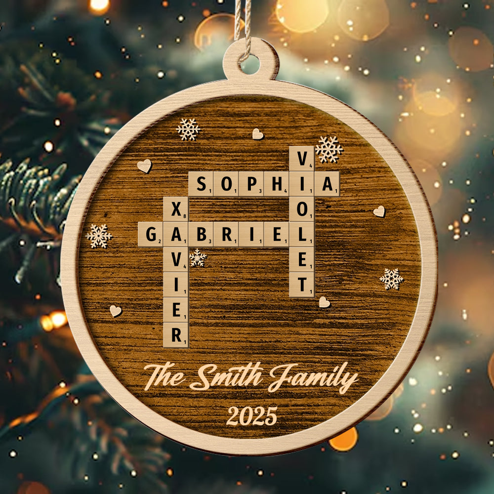 Crossword Christmas Family Name - Personalized 2-Layered Wooden Ornament