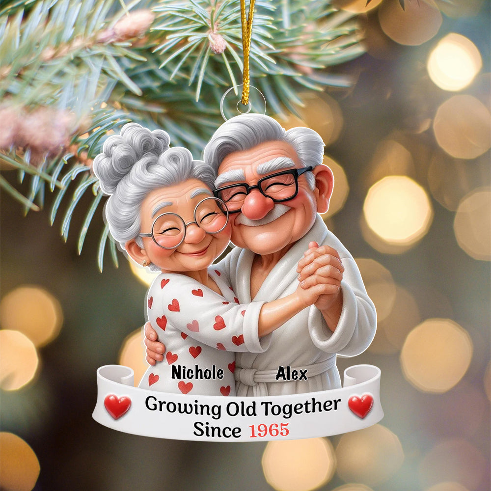 Personalized Old Couple Dancing Acrylic Ornament, Growing Old Together, Christmas Gift For Couple, For Her, For Him, For Grandparents