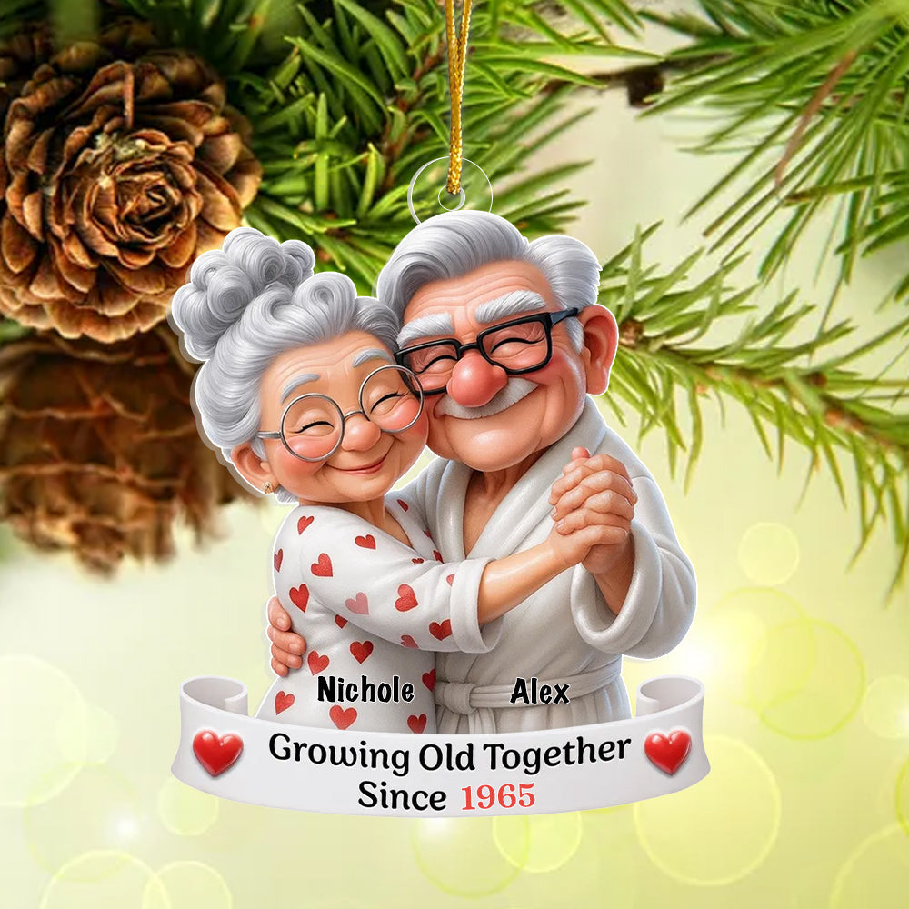 Personalized Old Couple Dancing Acrylic Ornament, Growing Old Together, Christmas Gift For Couple, For Her, For Him, For Grandparents