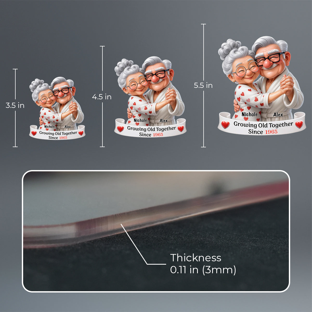 Personalized Old Couple Dancing Acrylic Ornament, Growing Old Together, Christmas Gift For Couple, For Her, For Him, For Grandparents