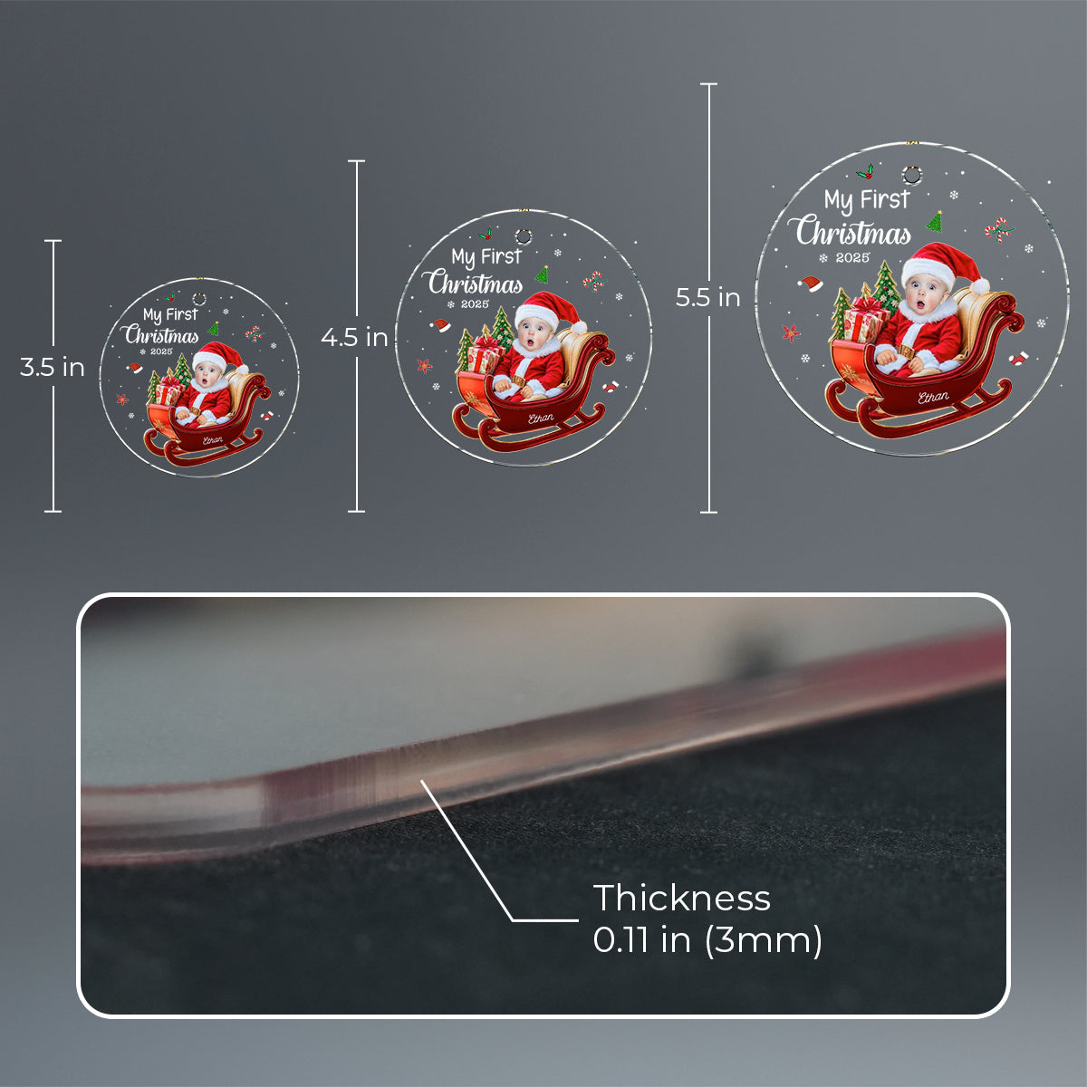 Personalized Baby 1st Christmas Custom Photo Adorable Little Santa Acrylic Circle Ornament