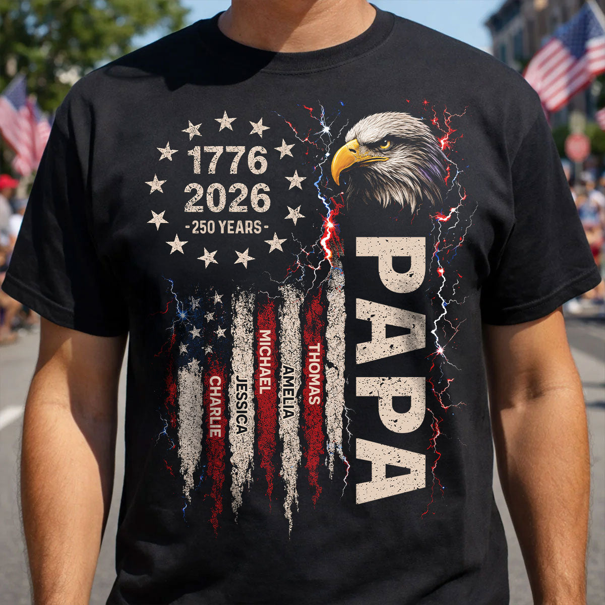 Patriotic Eagle Grandpa USA 250th Anniversary - Personalized Shirt - Father's Day Gift for Dad, Grandpa, Husband