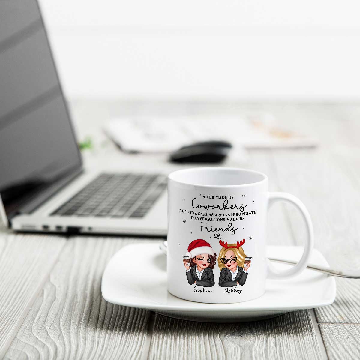 A Job Made Us Coworkers Personalized Mug, Funny Christmas Gift For Colleagues, Work Besties