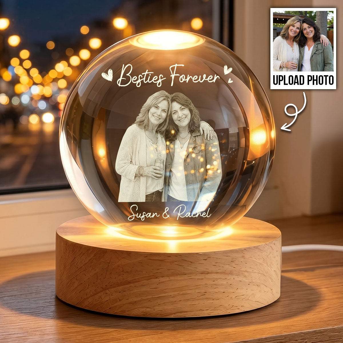 Besties Forever Custom Photo - Personalized Crystal Ball LED Night Light - Birthday Gift, Gift For Best Friends