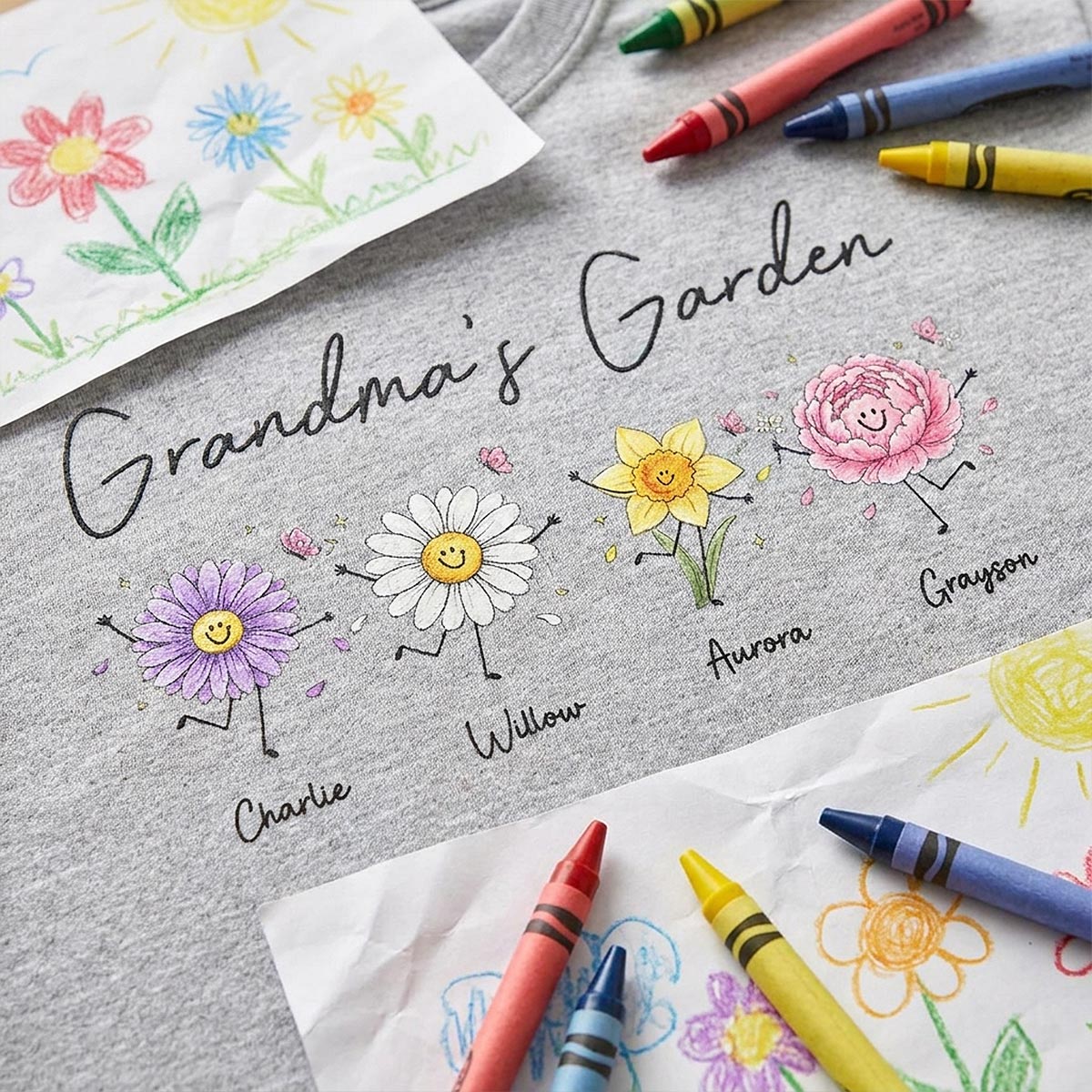 Grandma's Garden Cute Doodle Birth Month Flower - Personalized Shirt - Heartfelt Gift For Grandma, Mom, Auntie