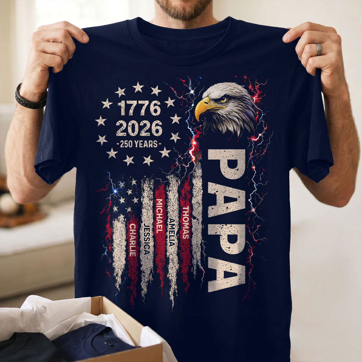 Patriotic Eagle Grandpa USA 250th Anniversary - Personalized Shirt - Father's Day Gift for Dad, Grandpa, Husband