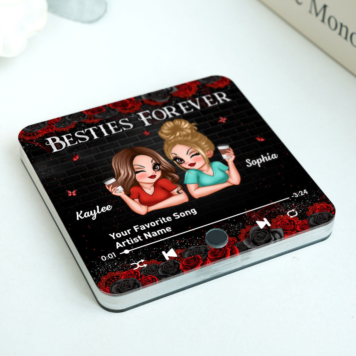 Besties Forever Friendship Song Personalized Music Fridge Magnet, Gift For Best Friends