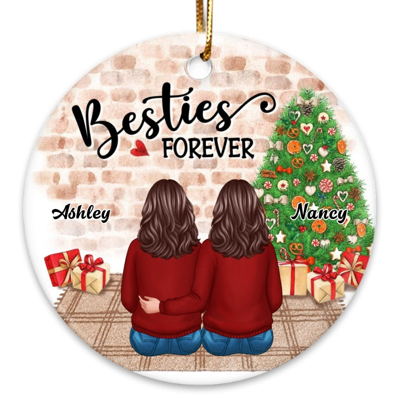 Besties Sitting Christmas Gift Personalized Circle Ornament