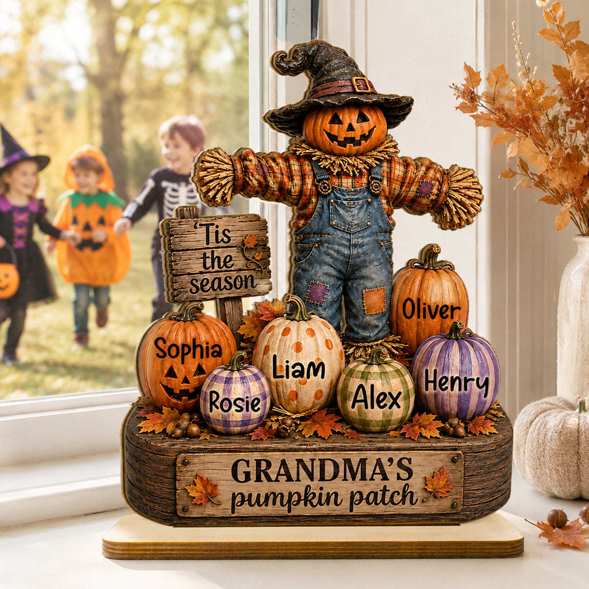 Grandparents' Pumpkin Patch Scarecrow - Personalized 2-Layered Wooden Plaque - Halloween Fall Decor for  Grandparents