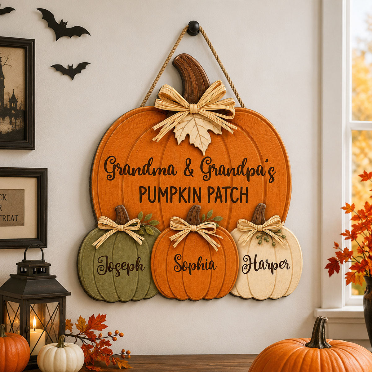 Grandma Grandpa's Pumpkin Patch 2D Flat - Personalized Door Hanger - Fall Season Decor For Grandparents