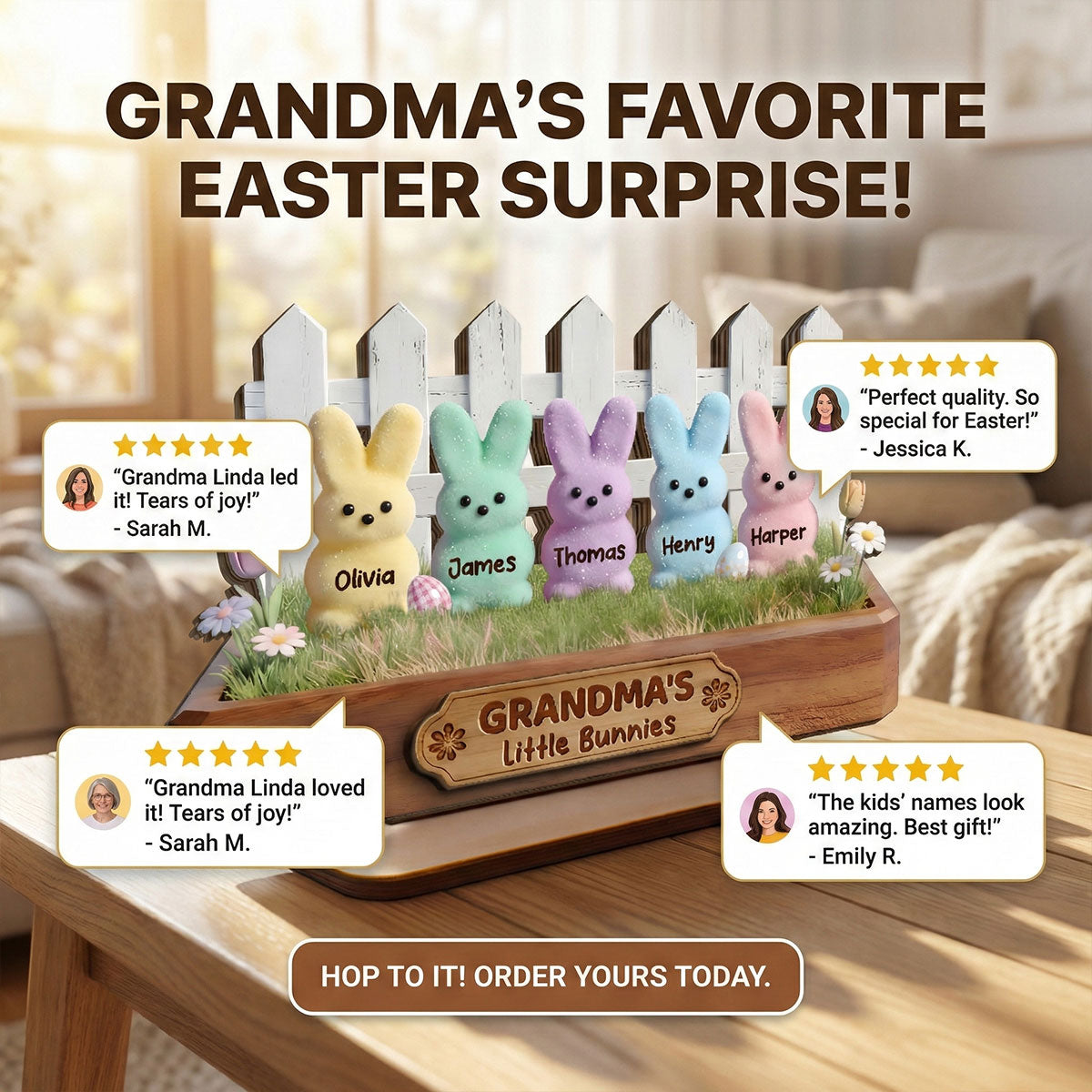 Happy Easter Grandma Little Bunnies - Personalized 2-Layered Wooden Plaque - Easter Gift For Grandma, Easter Decoration