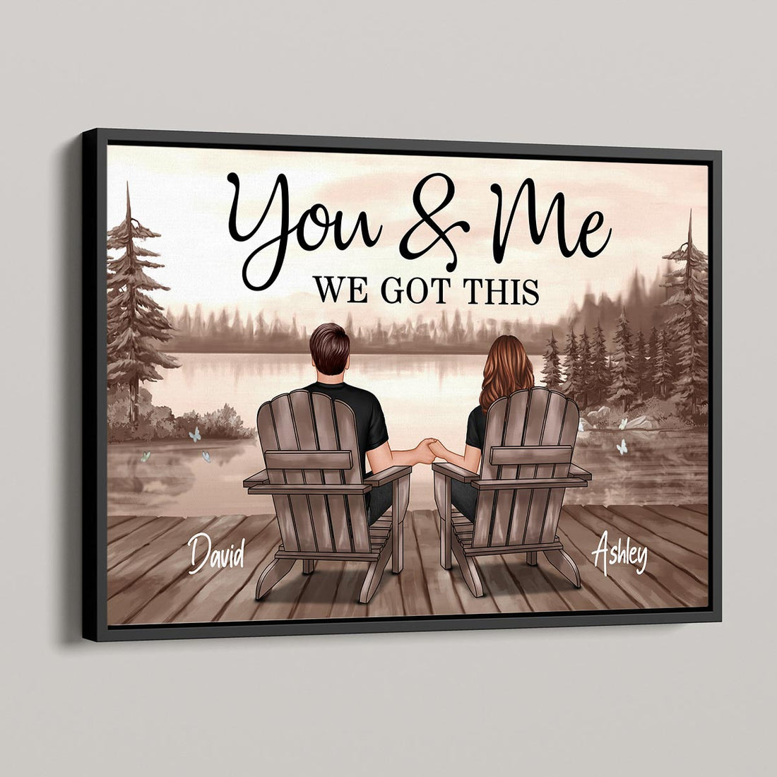 Couple Sitting Lake Landscape Retro Vintage - Personalized Poster - Anniversary Gift For Couple, For Dad Mom