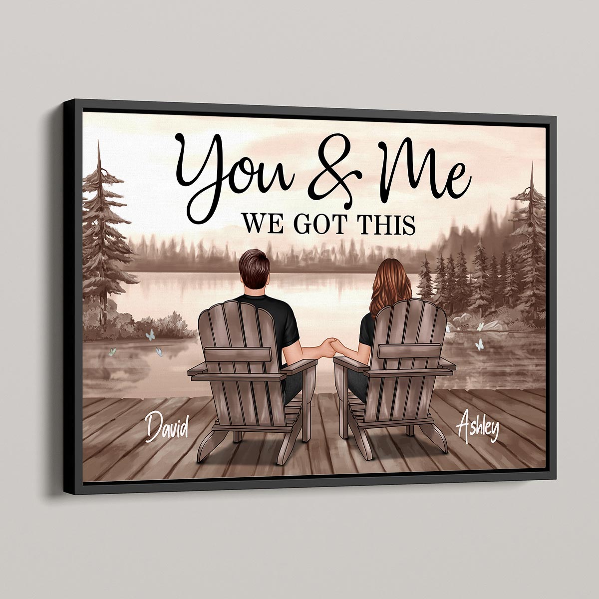 Couple Sitting Lake Landscape Retro Vintage - Personalized Poster - Anniversary Gift For Couple, For Dad Mom