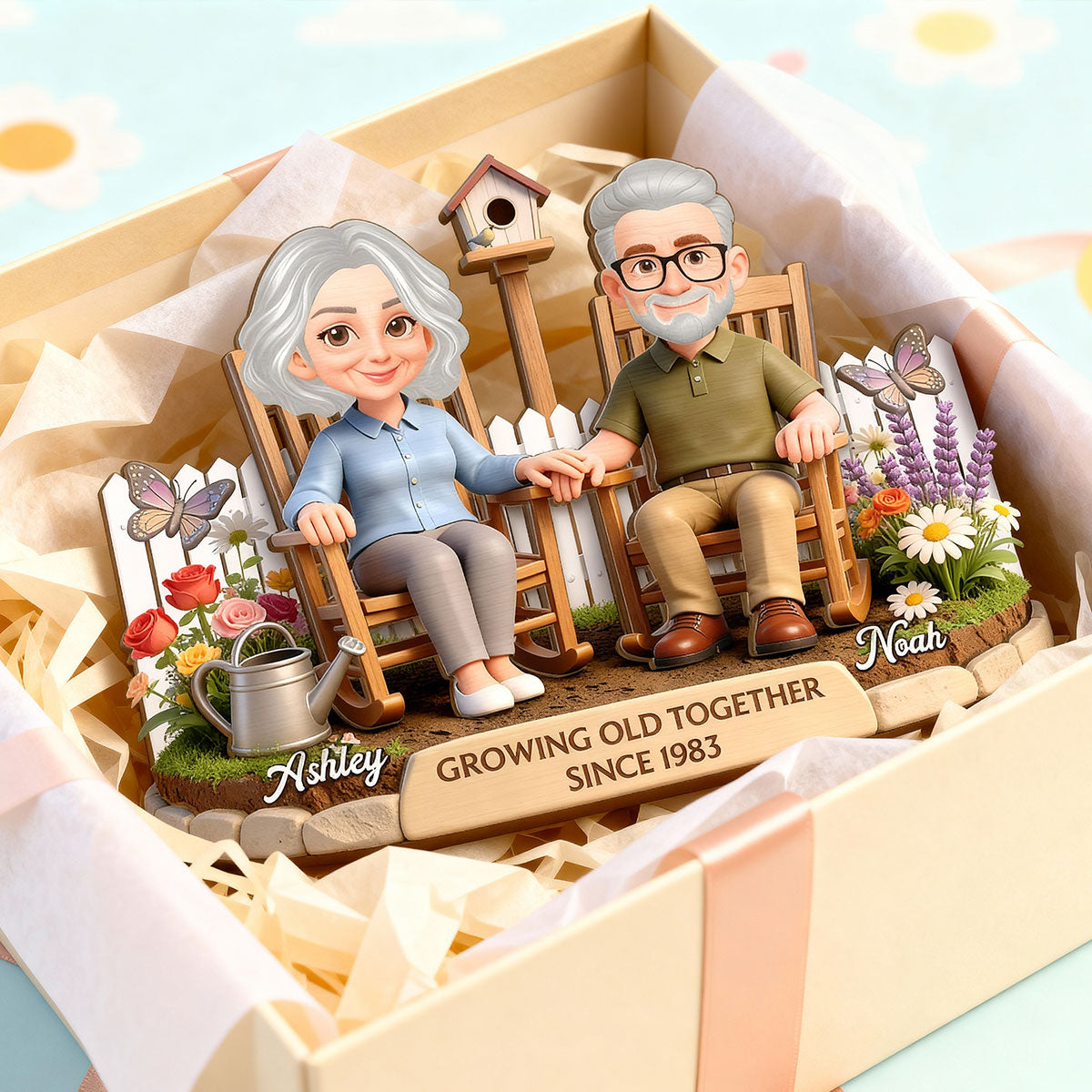 Eternal Love Couple Backyard Garden Growing Old Together - Personalized 2-Layer Wooden Plaque - Heartfelt Valentine's Day, Anniversary Gift For Couple, Gift For Him, For Her