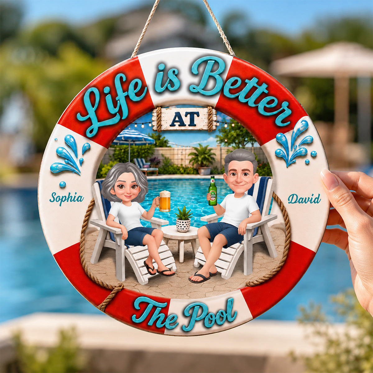 Life Is Better At The Pool 2D Flat - Personalized Wood Sign