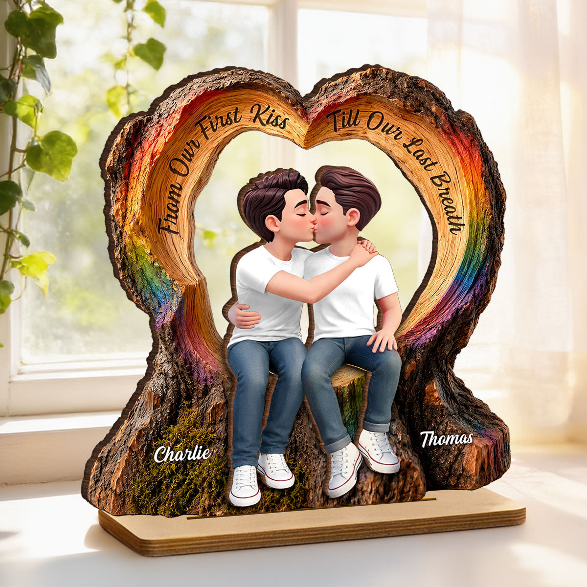 From Our First Kiss Till Our Last Breath LGBT+ Couple - Personalized 2-Layered Wooden Plaque - Gift For Couple, Happy Pride Month