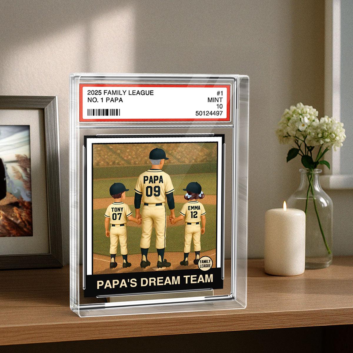 Baseball No. 1 Grandpa Man & Kids Trading Card Style Personalized Acrylic Block Plaque