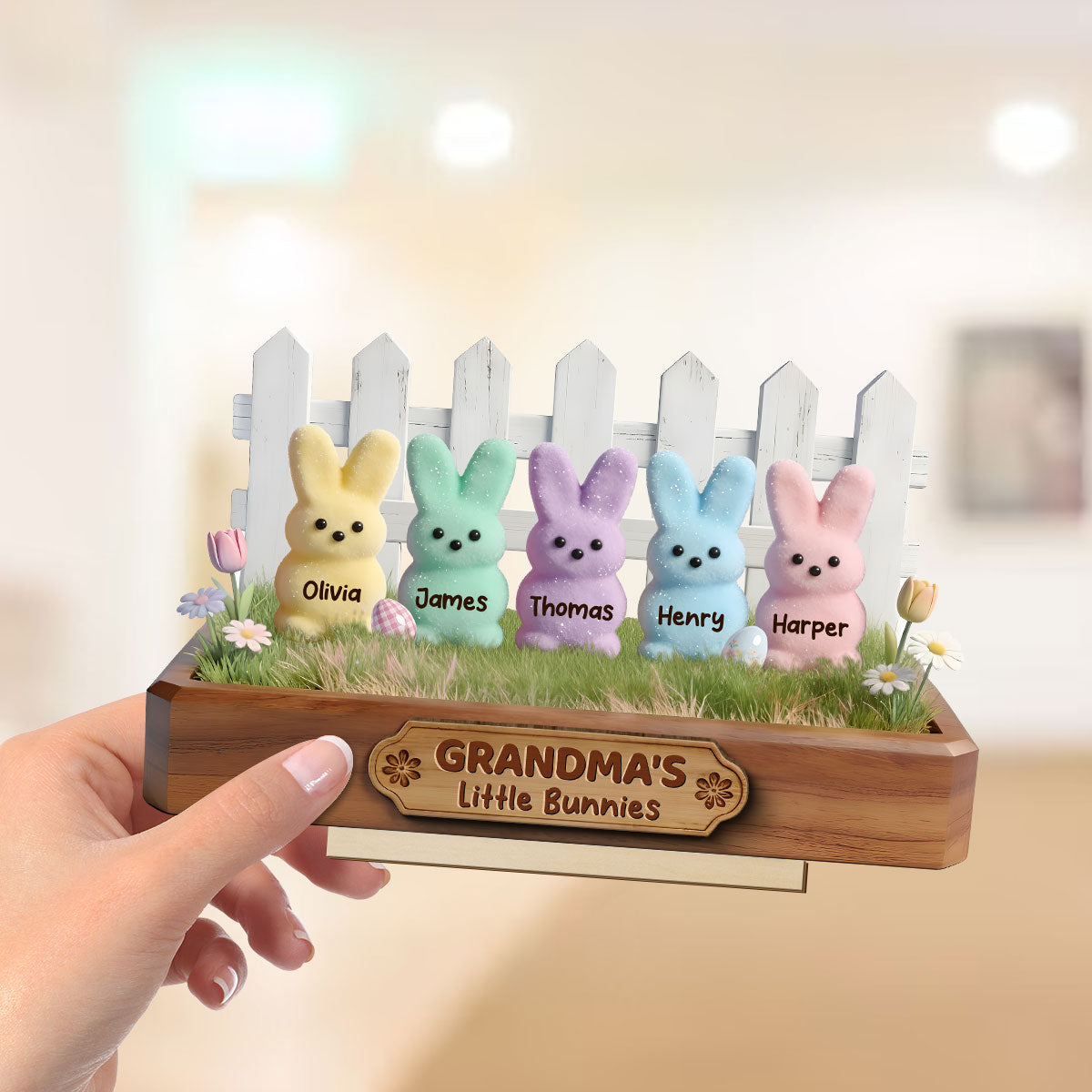 Happy Easter Grandma Little Bunnies - Personalized 2-Layered Wooden Plaque - Easter Gift For Grandma, Easter Decoration
