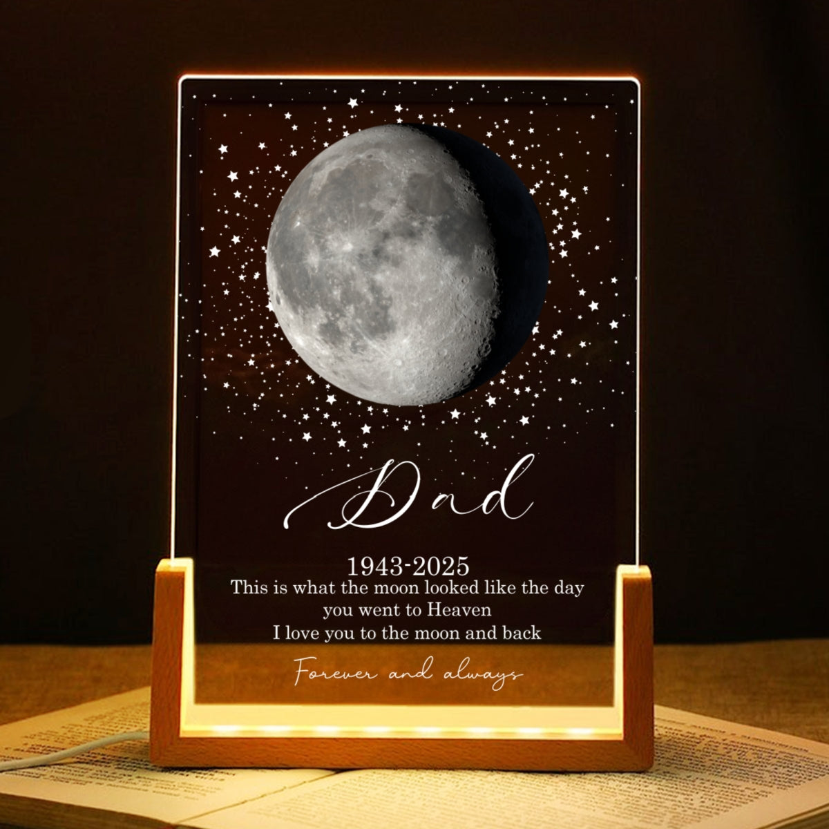 This is What the Moon Look Like the Day You Went to Heaven - Personalized LED Night Light - Heartfelt Memorial Remembrance Keepsake
