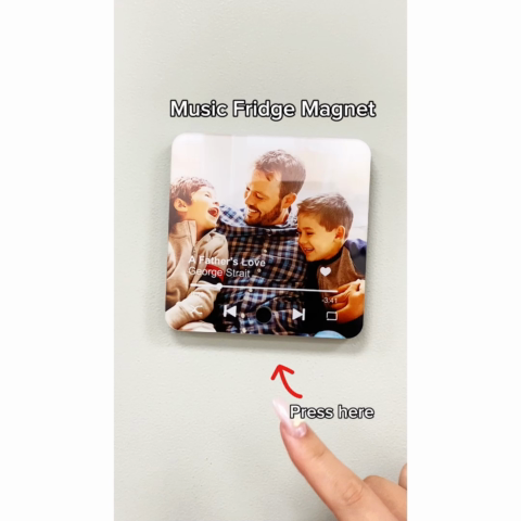 Dad And Kids Photo Custom Dad's Favorite Song Personalized Music Fridge Magnet, Play Full Song| Unique Gift For Dad