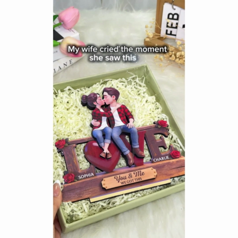Eternal Rose LOVE Couple Forever Together - Personalized 2-Layered Wooden Plaque - Heartfelt Gift For Couple, For Him, For Her