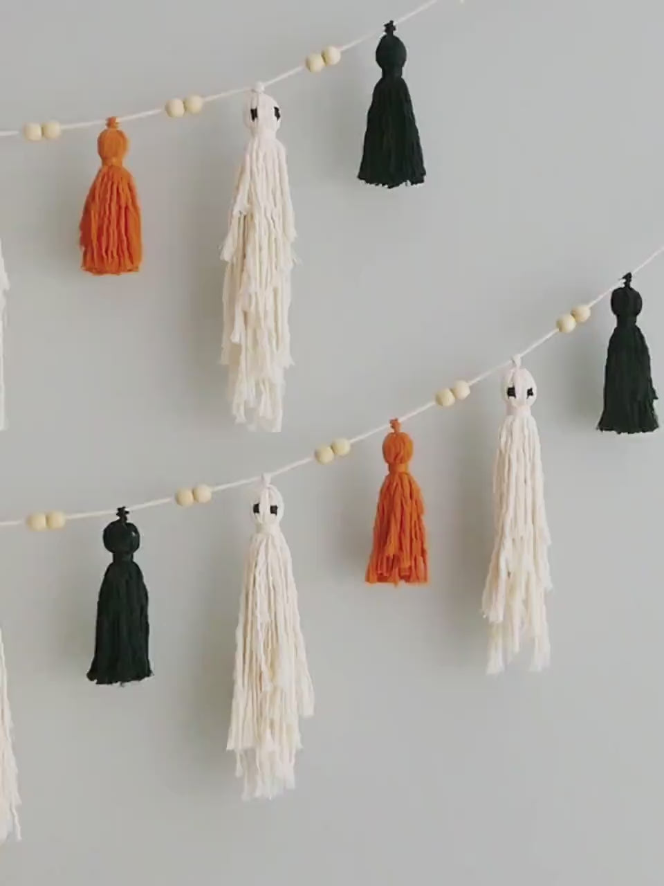 Party-Ready Halloween Ghost Garland – Boho Macrame Wall Banner V75
