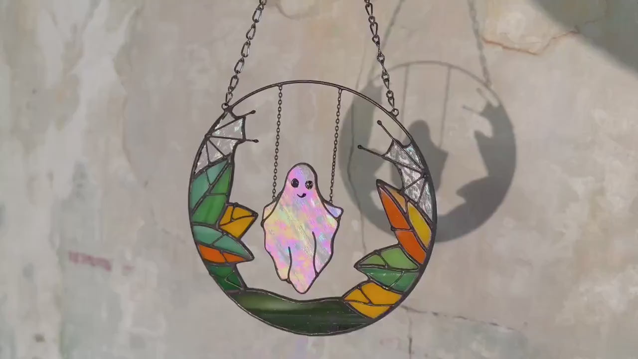 Gothic Suncatcher Ghost Funny Halloween Stain Glass ORIGINAL Horror Picture Home Decor Spooky Window Wall Hanging Fall Cling Witch gift