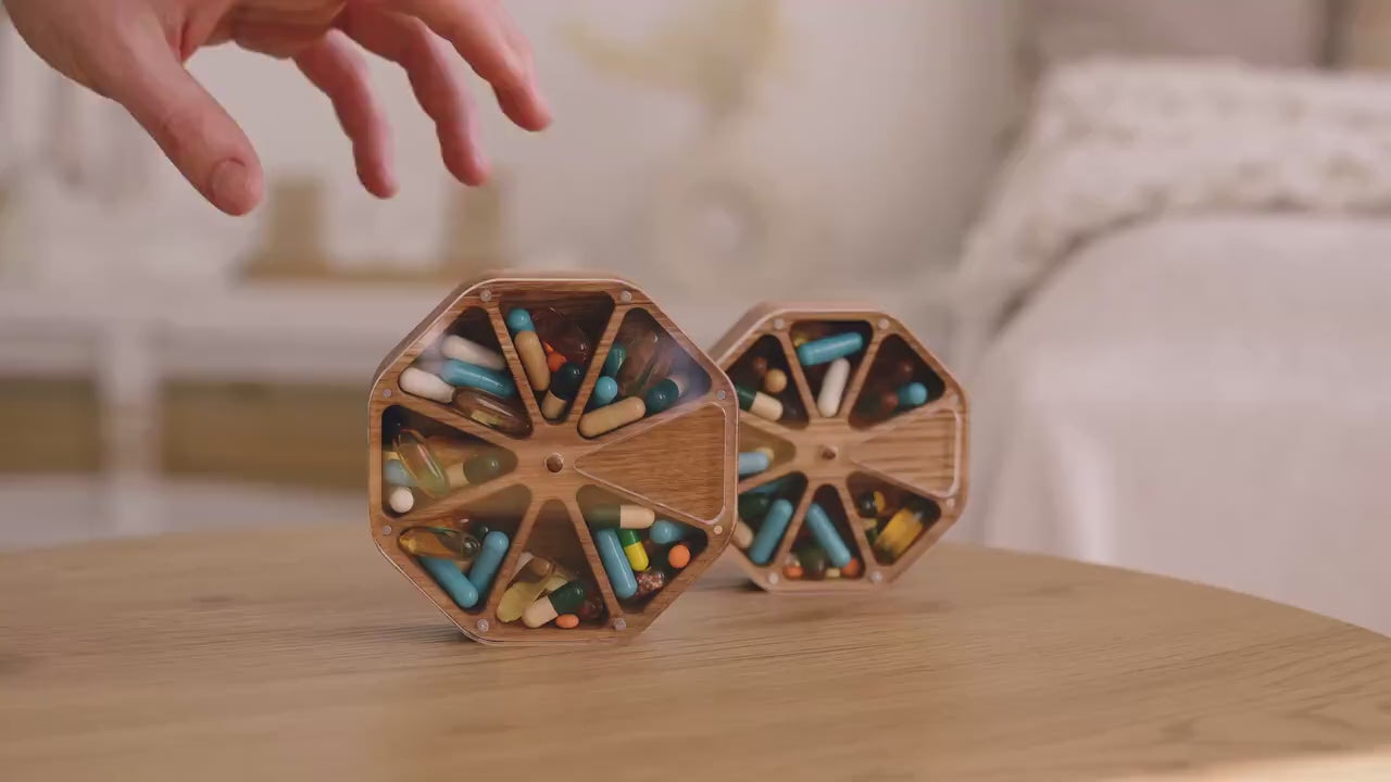 Wooden Daily Pill Box 7-Day, Pill Organizer, Weekly Pill Case,  Engraved Pill Container Storage