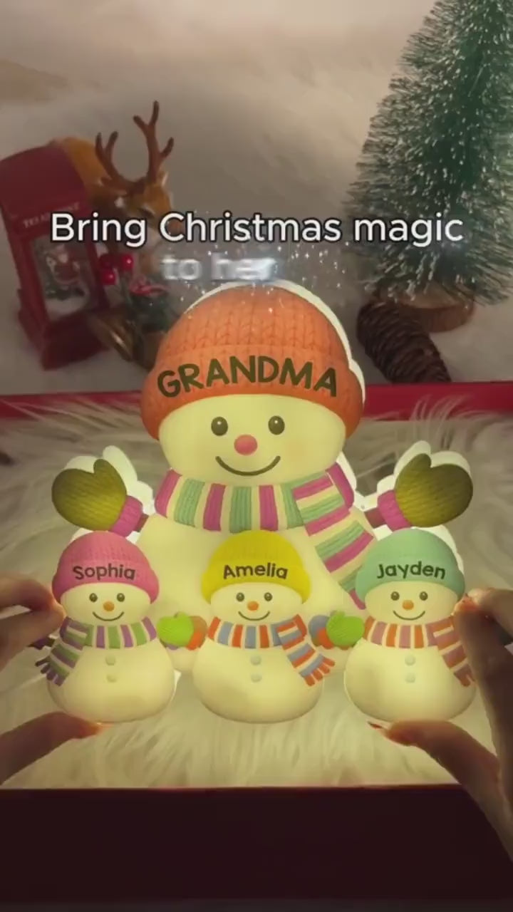Personalized Christmas Grandma Grandpa & Grandkids Snowman Light Box, Custom Christmas Decor For Grandparents, Mom, Dad, Xmas Family Gifts