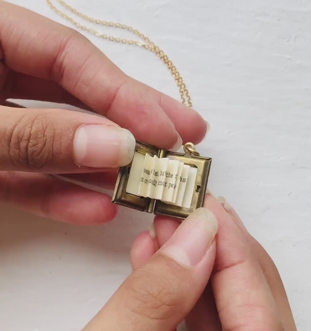 Silver Personalized Book Locket Necklace: Literary Gift with Photos and Hidden Message