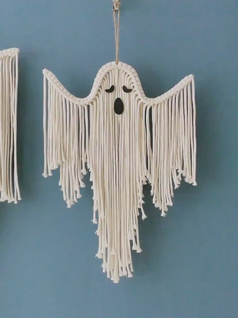 Halloween Macrame Ghost Spooky Wall Hanging for Gothic Decor V73