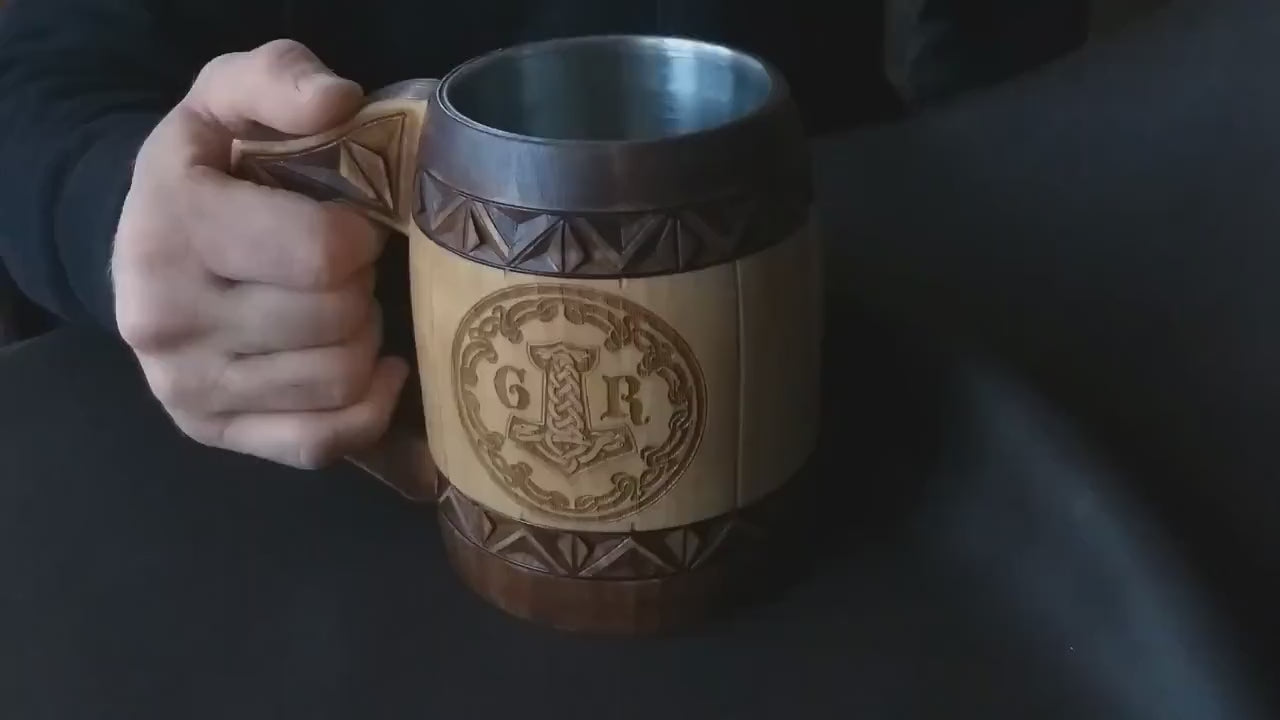 EXCLUSIVE hand carved wooden mug Groom Best man Groomsman gift viking tankard 5 anniversary for him Christmas Dad Husband personalize gift