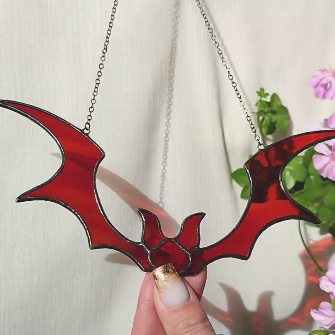 Stained Glass Bat Suncatcher for Halloween Decor. Perfect Gothic Window Ornament for Spooky Season and Unique Halloween Home Accents
